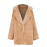 GOKOMO Damen Winter Fleecejacke Lang Elegant Plüsch Mantel mit Revers Mantel aus Kunstpelz Für Damen Winter Damenmantel Langarm Warme Wattierte Jacke(Gelb,3XL)