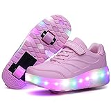 Nonbrand Junge Mädchen Schuhe Kinderschuhe mit Rollen LED Leuchtend Doppelrad schuheltraleicht Outdoor Schuhe 7 Farbe Farbwechsel Rädern Gymnastik Sneak