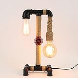 Vinteen Vintage Tischlampe, Schmiedeeisen Tischlampe Retro-Persönlichkeit Beide Enden Hanfseil Metall Wasserleitung Schreibtischlampe Industrie Tischleuchte Auf Schlafzimmer Nachttisch Dachboden Desk