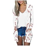 Frauen Lang Elegant Cardigan Weihnachten Schneeflocke Open Front Pullover Bluse Button Down Jacke Mantel Langarm Long Shirts Teenager Mädchen Frauen Oberbekleidung Xmas Tops Sw