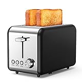 Toaster, Edelstahl Toaster 2 Scheibe, 850W Toster mit 2 extra breiten Schlitzen, 6 Bräunungseinstellungen, Funktion zum Auftauen/Aufwärmen/Abbrechen, für verschiedene B