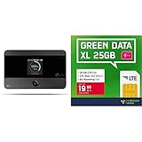 TP-Link M7350 mobiler WLAN Router LCD Display, kompatibel mit Allen europäischen SIM Karten + Telekom Green Data XL - 25 GB LTE Internet-Flatmit bis zu 300 MBit/s, EU-Roaming-F