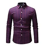 QWERD Gestreiftes Herren-Hemd Slim-Fit Langarm-Hemden Gestreift Herren Business Hemd Slim Fit – Bügelfreies Businesshemd Oversized Herren Hemd Button-Down Streifen M-3XL