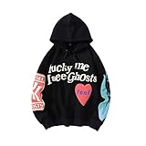 Tomwell Graffiti Brief Druck Sweatshirt Mit Kapuze Lucky me I See Ghosts Harajuku Hoodie Hip Hop Hoodie Kapuzenpullover Pullover A Schwarz XL