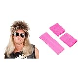 Boland 86060 - Perücke Ryan, Vokuhila, Blond-Braun, 80er Jahre, Kunst-Haar, Assi-Frisur, Proll, Rockstar, Trainingsanzug & Schweißbänder, 1 Stirnband und 2 Armb