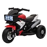 HOMCOM Elektrofahrzeug Kindermotorrad Kinderfahrzeug mit Musik und Beleuchtung Elektro-Dreirad mit Akku 3-6 Jahre Stahl Rot+Weiß 86x42x52