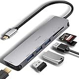 USB C Hub, USB C Adapter mit 4K HDMI Ausgang, 3 USB 3.0-Anschlüsse, SD/TF Kartenleser, kompatibel für MacBook Pro/Air, Laptop und mehr Typ-C-G