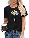 TOPLAZA T-Shirts für Damen, kurzärmelig, Rundhalsausschnitt, lässig, Sommer-T-Shirt Gr. M, 1-schw