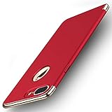 iPhone Hülle 3-in-1 Stylische Dünne Hard Slim Fit Case für Apple iPhone 7, iPhone 7 Plus, Schwarz, Rot, Silber, Roségold, Königsblau (Rot, iPhone 7)