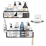 Cinnyc Duschablage Duschregal Ohne Bohren mit Seifenschale, Duschkorb schwarz bad Organizer dusche aufbewahrung, selbstklebend Duschorganisator für Badezimmer und Küche - 3 Stück