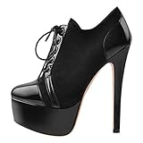 Only maker Damen Plateau Pumps Stiletto High Heels Schnürpumps Lack Velours Schwarz 43 EU