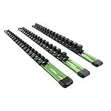 ABN Grüne Aluminium SAE Socket Holder Rail 3pcs Set - 1/4', 3/8', 1/2' Tool Socket Organizer Rails mit Clip