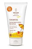 WELEDA Baby and Kids Edelweiss Sensitiv Sonnencreme LSF 50, wasserfester Naturkosmetik Sonnenschutz für sensible Haut von Kindern und Babys, hoher Lichtschutzfaktor gegen UV Strahlung (1 x 50 ml)