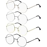 WEARXI Fake Brille, Brille Ohne Stärke Herren, Runde Brille Ohne sehstärke - 4 pcs Nerd Brille Ohne Stärke Herren Damen, Retro Oma Brille, Vintage Fake Brille [Golden, Brown, Silber, Schwarz]