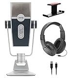 AKG Pro Audio Lyra Ultra-HD, vier Kapseln, Multi-Capture Mode, USB-C-Kondensatormikrofon für Aufnahme und Streaming, Bundle mit Samson SR350 Kopfhörern und Blucoil Aluminium-Kopfhörerhak