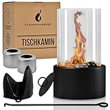 Flammenbrise® Tischkamin | Tischfeuer für Indoor und Outdoor | Ethanol Kamin mit [200g] Natursteinen | INKL. 2 Brennkammern | Unendliche B