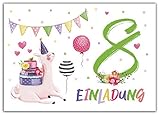 Junaversum 12 Einladungskarten zum 8. Kindergeburtstag Mädchen Lama Einladungen achte Geburtstag