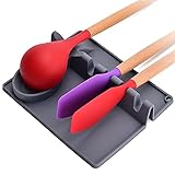 LANGSEN Upgrade Silikon-Utensilienablage 2-in-1 größere Größe Löffelablage Küchenutensilienhalter mit Tropfpad, hitzebeständig, Hängeloch-Design, 4 Schlitze und 1 Löffelhalter, Spatel, Zang
