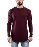 Blackskies Side Zip Langarm T-Shirt | Langes Oversize Fashion Basic Longsleeve Herren Longshirt Long Tee mit Reißverschluss - Weinrot Burgundy Large L