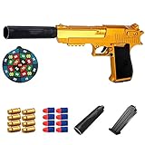 Yikeyuan Upgrade Classic Desert Eagle Soft Bullet Toy Gun - Shell Ejection Soft Bullet Toy Gun with Target, 1:1 Size Boys Toy Guns with Ejecting Magazine and Silencer for Boys Gift (Gold)