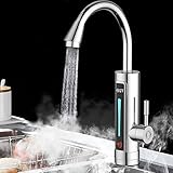 Edelstahl Elektrische Wasserhahn, 360° LED Elektrisch Wasserhahn mit Durchlauferhitzer Sofort Warm Küchearmatur 3300W