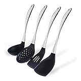 Küchenhelfer Kochen Utensil Set Edelstahl Silikon Schaufel Suppenlöffel Seiher Set Haushaltsantihaft-Pfanne Kochgeschirr Küchenkoch Gadget Küchenzubehör 4 S