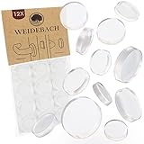 WEIDEBACH® 12x dezente Türpuffer transparent, Türstopper Wand selbstklebend 20x5 mm, Elastikpuffer transparent selbstklebend für Bad, Glasflächen, Wände, Gummistopper, Klebepunkte transp