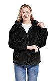 Damen Jacke Fleece Pelzjacke Plushjacke Damen Kunstfell Jacke Flauschige Damen Pelzjacke Kunstfell Faux Fur Teddy Jacke Pullover Damen Mantel Teddy Kunstfell Mantel Pelzmantel Kunstpelz Schwarz L