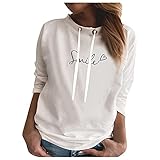 Yuwegr Damen Sweatshirt Casual Slim Fit Langarm Pullover Kordelzug Bedrucktes Sweatshirts Damen Langarmshirt Bequem Bluse(Weiß,M)