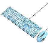 XDJ Punk Mechanisch Spieltastatur, LED Weiß Hintergrundbeleuchtung Verdrahtet USB Kabel Retro Klaviatur Schreibmaschine, Runde Schlüsselcaps Zum Pc Laptop Rechner Spiel Büro Klaviatur Maus-S