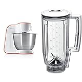 Bosch MUM5 StartLine Küchenmaschine, vielseitig einsetzbar, große Edelstahl-Schüssel (3,9l), Patisserie-Set aus Edelstahl, 900 W, weiß/orange & Mixer-Aufsatz (passend für Bosch Küchenmaschine MUM5)