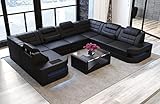 Wohnlandschaft Como U Form Ledersofa (Langer Schenkel rechts, Black)