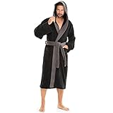 aqua-textil Sylt Bademantel mit Kapuze L schwarz anthrazit Baumwolle Saunamantel Damen Herren Morgenmantel F