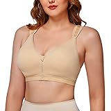 MICOHPKLE Frauen Post chirurgischen BH vorne Verschluss Reißverschluss Haken Sport BHs Racerback Unterstützung drahtlose verstellbare Träger, beige, XX-Larg