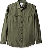 Amazon Essentials Regular-Fit Long-Sleeve Solid Flannel button-down-shirts, Olive Heather, Larg