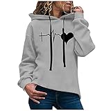 LIEIKIC Pullover Damen Herbst mit Kapuze Kapuzenpullover Langarm Hoodie Oversize Hoody Sweatshirt Mode Übergangspullover,3 Arten Von Einfachen Druckstilen, Viele Farben Sind Verfügbar, Schwarz,S-XXL