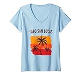 Damen Retro Vintage Cabo San Lucas Mexiko Souvenir Distressed T-Shirt mit V