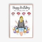 Freundin Geburtstag kuss wünscht Memory Poster | Personalisiertes Geschenk für eine Frau an ihrem Geburtstag von einer Gruppe von Menschen (DIN A4)