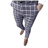 MILAX Herren Anzughosen Chino Hose Stoffhose Lange Plaid Print Businesshose Casual Freizeithosen lang Regular Fit Baumwollhose Schmal Geschnittene H