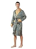 Westkun Herren Morgenmantel Kimono Bademantel Satin Lang Nachtwäsche Robe Strickjacke Japanische Pyjamas Nachtwäsche V Ausschnitt mit Taschen und Gürtel(Paisley,XL)