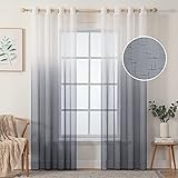 MIULEE 2er Set Voile Vorhang Sheer Gradient Leinenvorhang mit Ösen Transparente Leinen Optik Gardine Ösenschal Fensterschal Lichtdurchlässig Dekoschal für Schlafzimmer 225 x 140cm (H x B) G