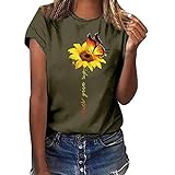 Darringls Sonnenblumen Bedrucktes T- Shirt Damen Kurzarm Sunflower Print Tshirt Oversize Lose Bluse Lässig Rundhals Sommer Tops Oberteile Mädchen S