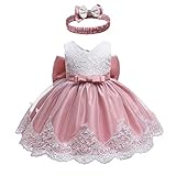 Gaga city Mädchen Bowknot Spitze Prinzessin Kleid Blumenmädchenkleid Taufkleid Festlich Kleid Hochzeit Geburtstag Partykleid Festzug Babybekleidung Outfits Pink A/18M