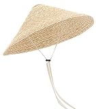 GEMVIE Damen Vietnamesischer Strohhut UV-Schutz Sonnenhut Sommerhut Outdoor Gärtnerhut Hutumfang 56-58cm Weiß