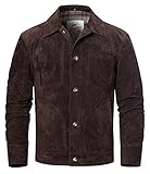 FLAVOR Echtes Lederjacke Herren Wildleder Trucker Coat (3XL, Dunkelbraun)