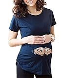 Umstandsmode Damen Blusen Baby Bedrucktes T Zwillinge Elegante Shirt Kurzarm Rundhals Top Witzige Beiläufige Oberteil Schwangere Stilvoll (Color : Blau, Size : S)