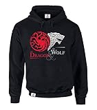 shirtdepartment Game of Thrones - The Dragon & The Wolf - Targaryen & Stark - GoT Herren Hoodie - von Shirt Department, XXXL, schwarz-Silb