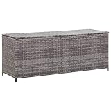 HechoVinen Gartenschrank Werkzeugschuppen, Rattan Werkzeugkasten, Wasserabweisendes Futter mit Reißverschluss, Stahlrahmen, Deckel aus Polycarbonat, Gasdruckfeder, Grau 120 x 50 x 60