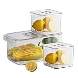 Kühlschrank-Aufbewahrungsbehälter für Gemüse, Obst, Lebensmittel, mit Deckel und herausnehmbarem Abfluss, stapelbar, für Gefrierschrank, Kühlschrank, Organizer, Schubladen, Behälter, Körb