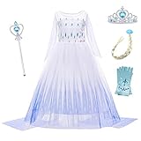 YOSICIL Eiskönigin 2 Prinzessin ELSA Kostüm Ice Queen Kinder Kleid Weißes Prinzessinnen-Kostüm Schneekönigin Kostüme Cosplay Fasching Geburtstag Kleider Lange Ärmel mit Zubehö